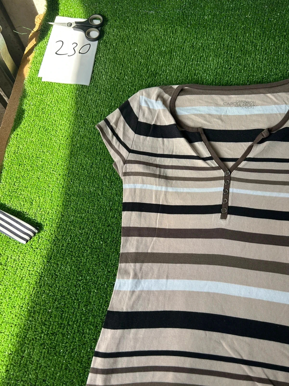 T-shirt listrado bege vintage Caroll tamanho 40 – photo 3